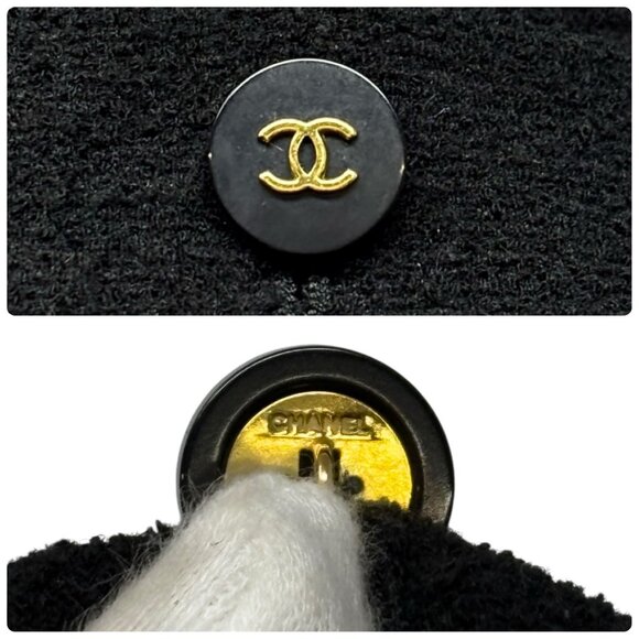 CHANEL Vintage 95P CC Mark Logo Cropped Jacket #36 Button Black Gold [106360] - Picture 11 of 12